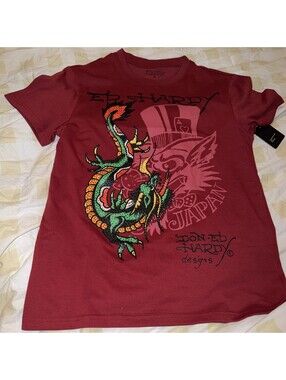 Ed Hardy wine dragon W/ Rhinestones Tee Size M Brand New
